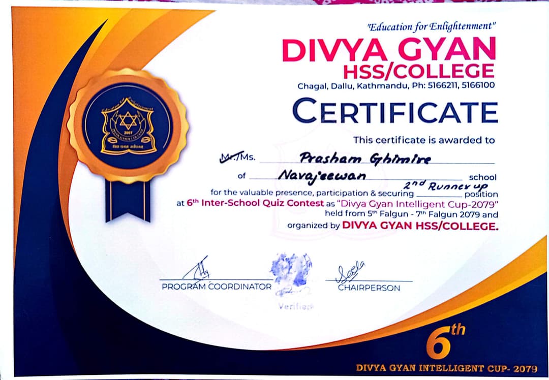 6th Valley-wide Inter-school Quiz Contest (Divya Gyan Intelligent Cup)